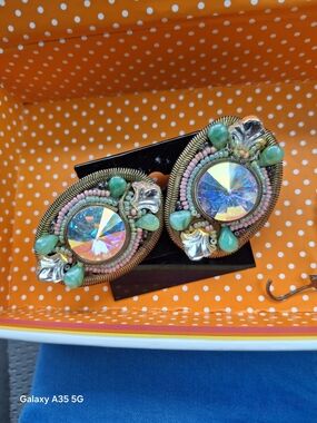 Hansen 88' Artisan Handmade Irridescent Beaded Clip On Earrings Signed